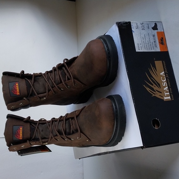 Leather Work Boots Padded Collar Goodyear Construction Brown by ITASCA - Picture 11 of 15